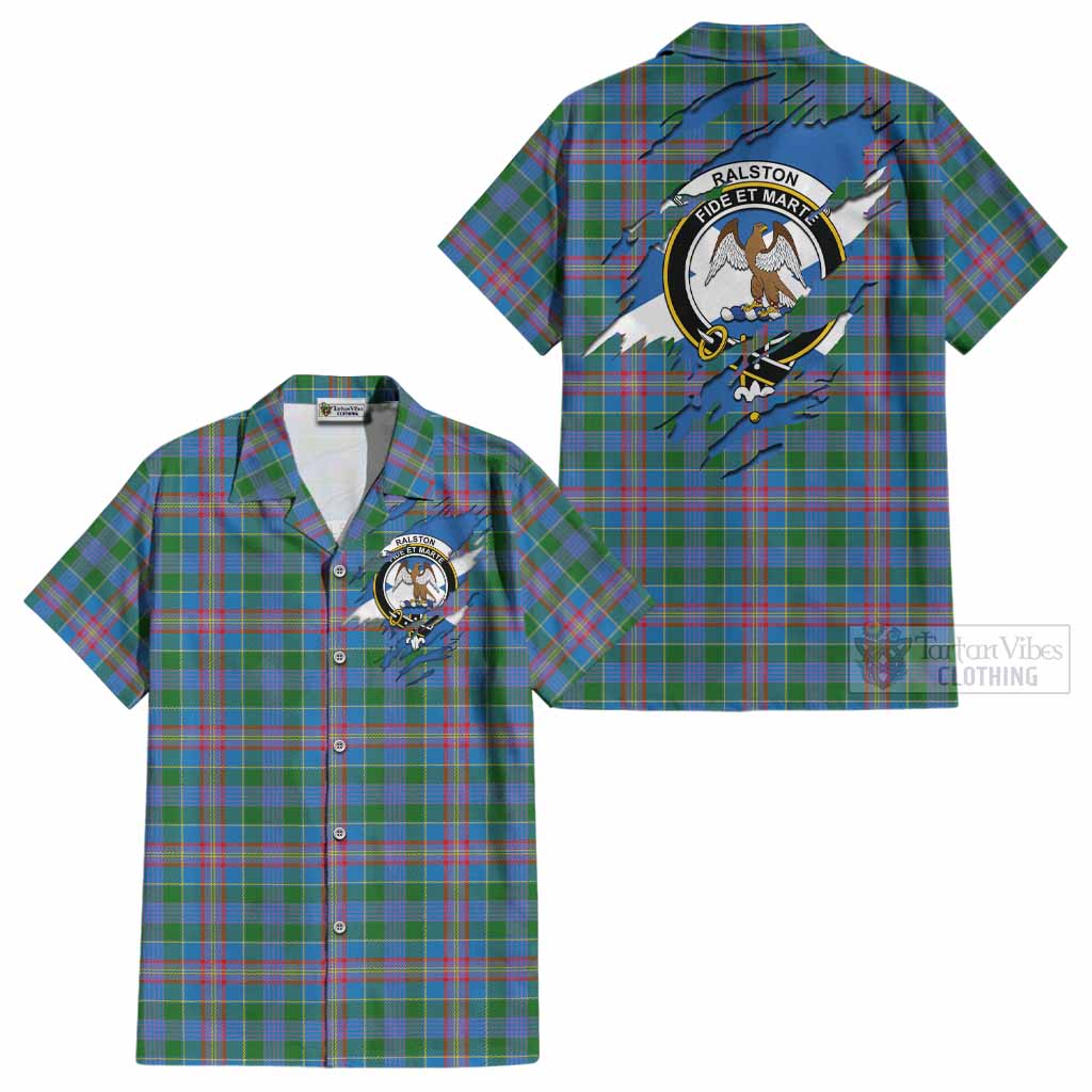 Ralston Clan Crest In Me Tartan Cotton Hawaiian Shirt Scotland Flag Style