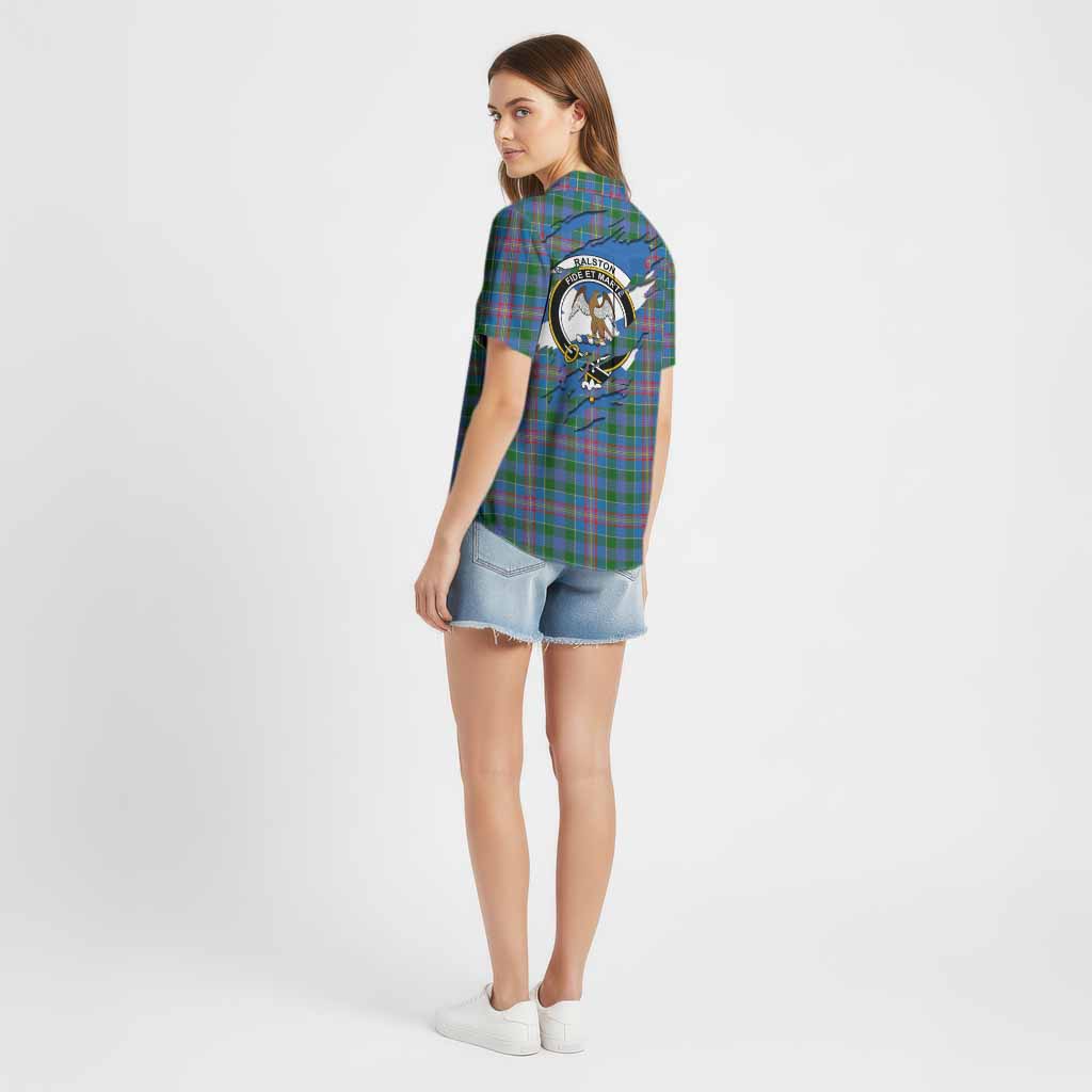 Ralston Clan Crest In Me Tartan Cotton Hawaiian Shirt Scotland Flag Style