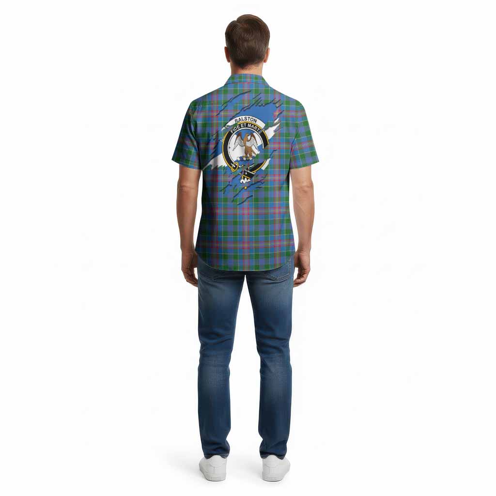 Ralston Clan Crest In Me Tartan Cotton Hawaiian Shirt Scotland Flag Style