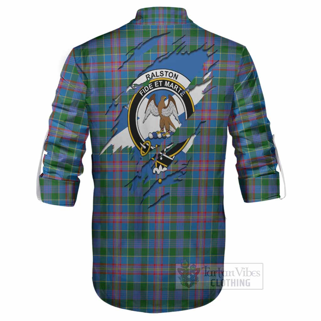 Ralston Clan Crest In Me Tartan Ghillie Shirt Scotland Flag Style