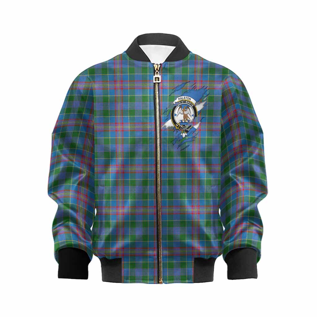 Ralston Clan Crest In Me Tartan Kid Bomber Jacket Scotland Flag Style