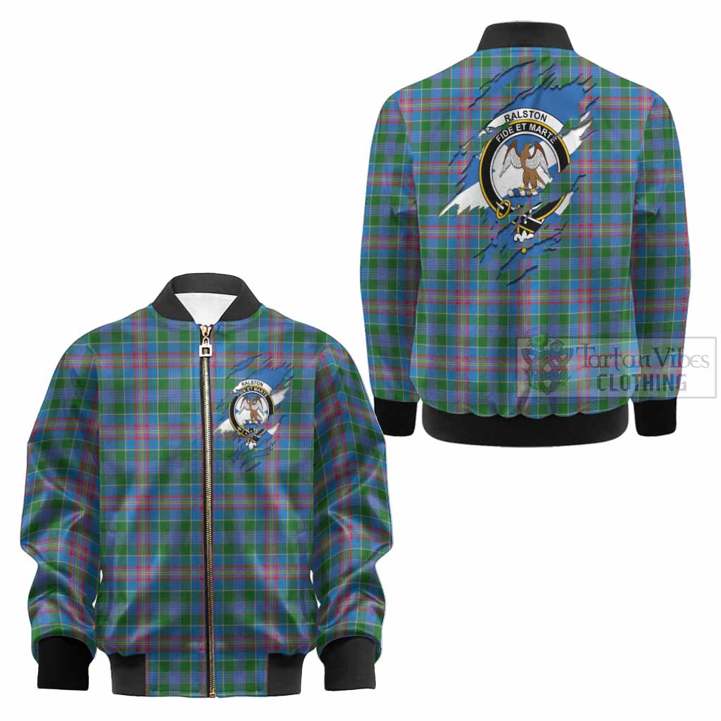 Ralston Clan Crest In Me Tartan Kid Bomber Jacket Scotland Flag Style