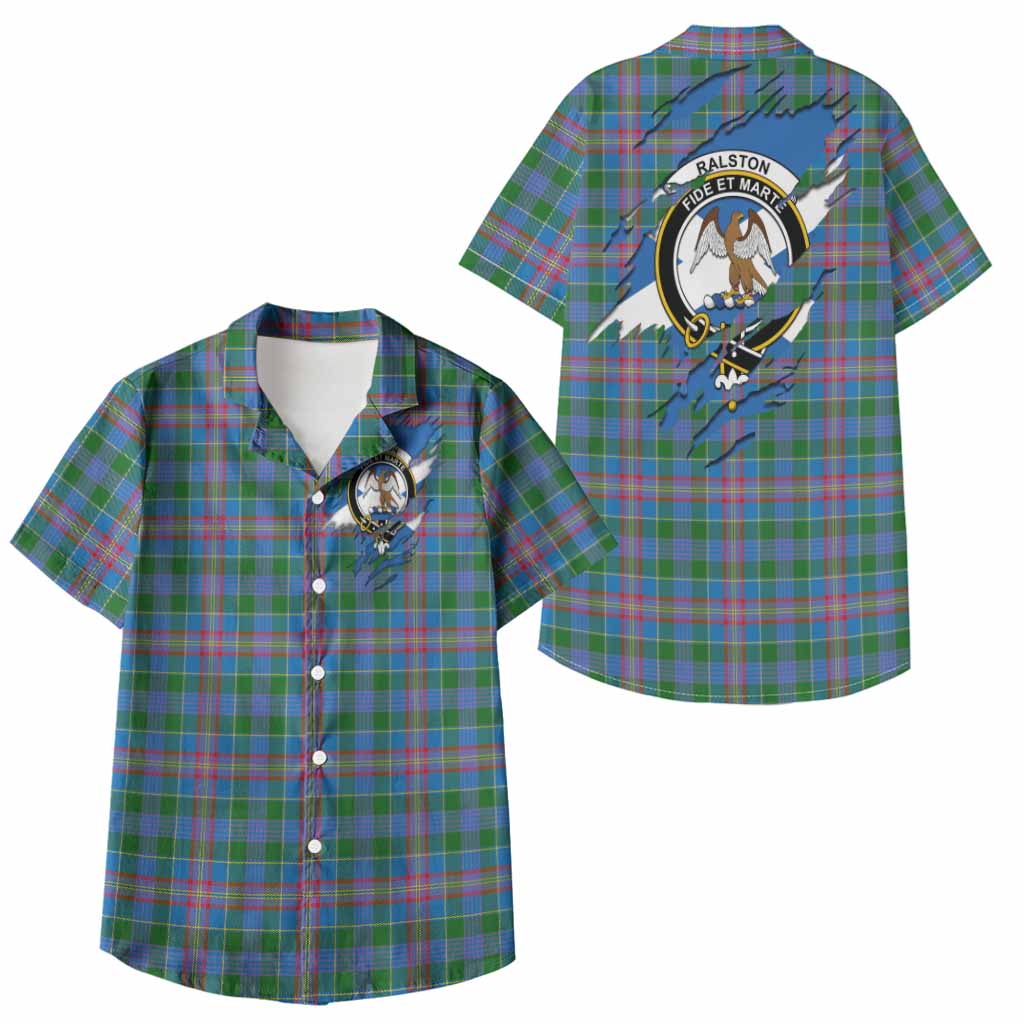 Ralston Clan Crest In Me Tartan Kid Hawaiian Shirt Scotland Flag Style