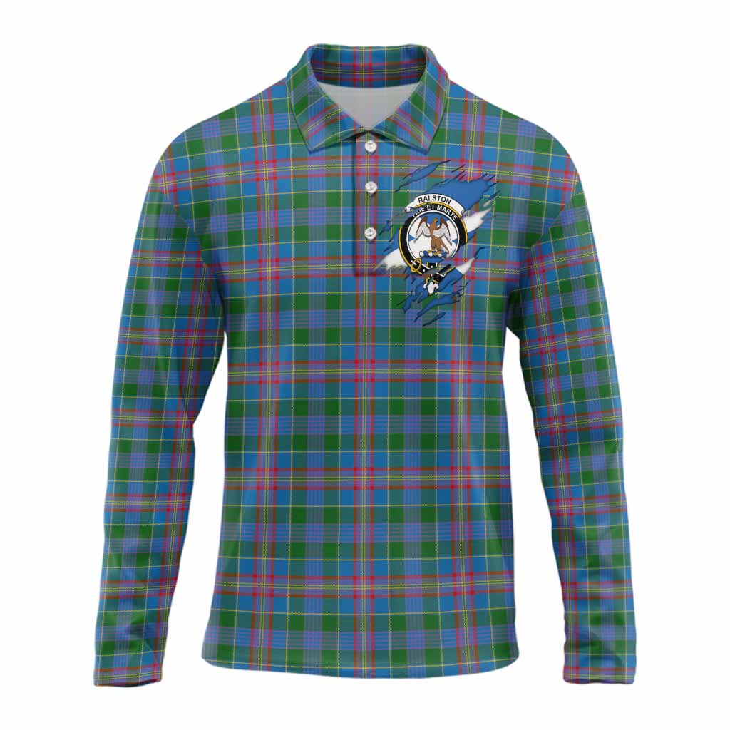 Ralston Clan Crest In Me Tartan Long Sleeve Polo Shirt Scotland Flag Style