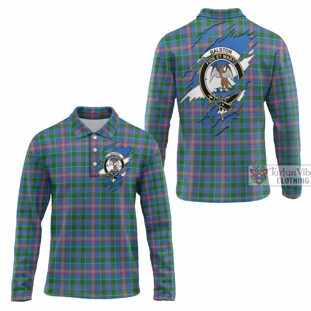 Ralston Clan Crest In Me Tartan Long Sleeve Polo Shirt Scotland Flag Style