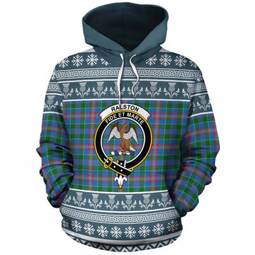 Ralston Clan Tartan Christmas Cotton Hoodie with Family Crest