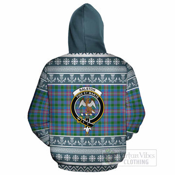 Ralston Clan Tartan Christmas Cotton Hoodie with Family Crest