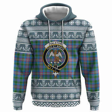 Ralston Clan Tartan Christmas Hoodie with Family Crest