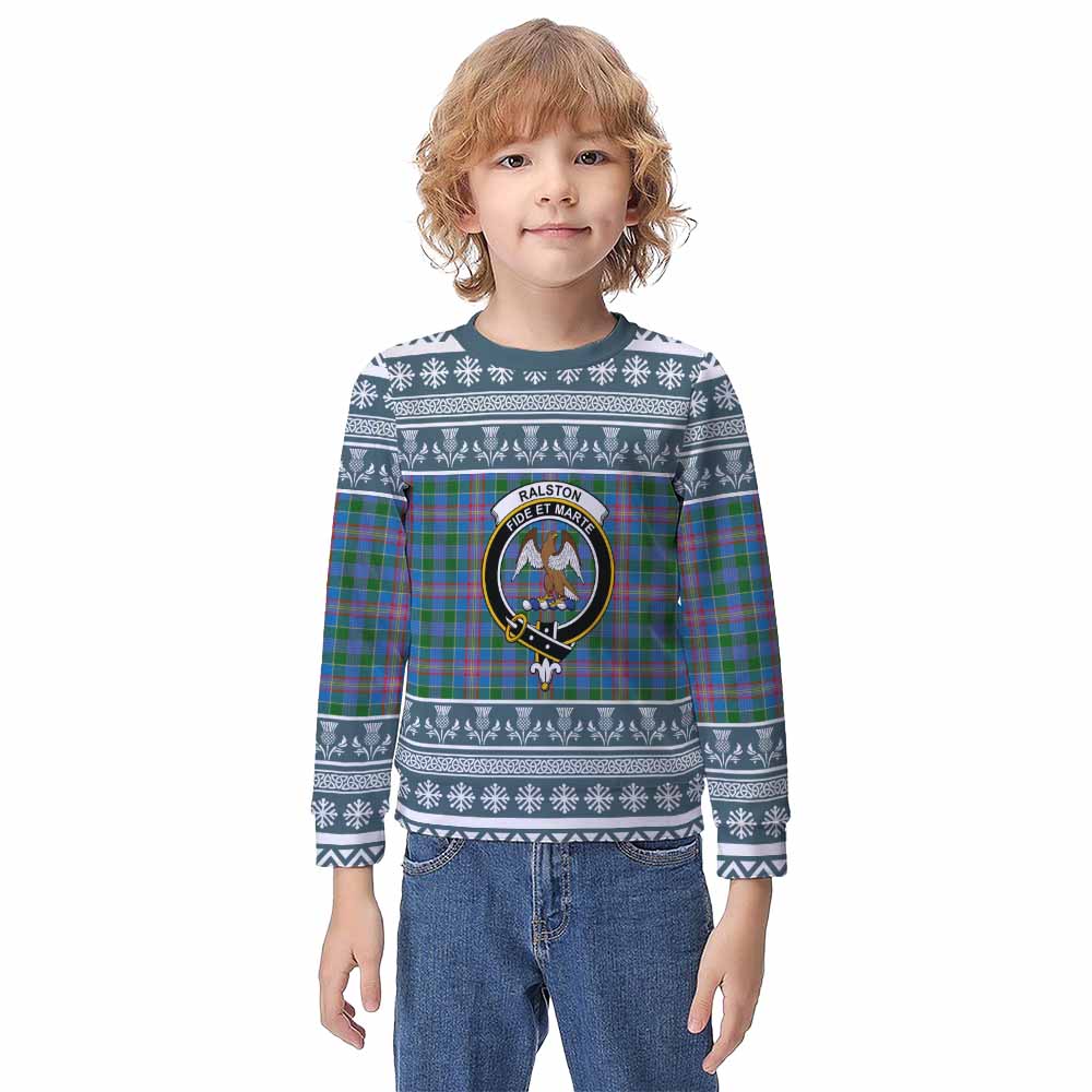Ralston Clan Tartan Christmas Kid Ugly Sweatshirt with Family Crest - Tartan Vibes Clothing