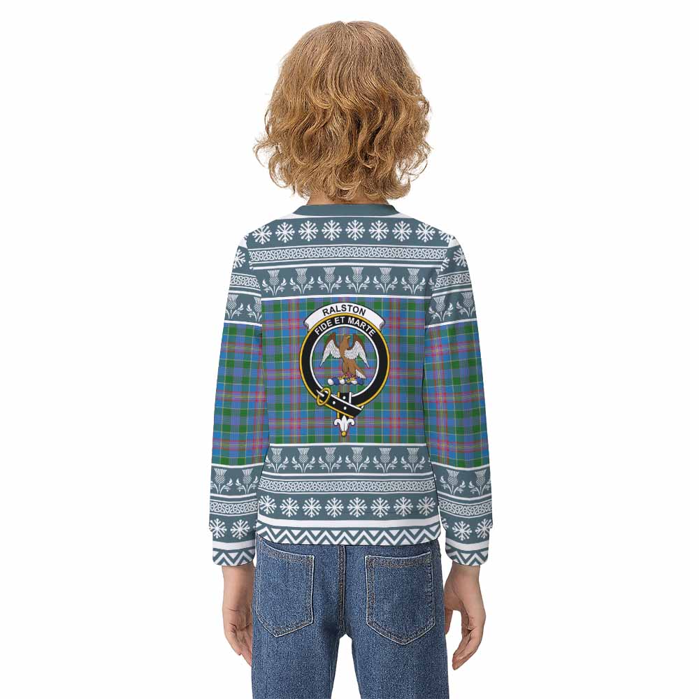 Ralston Clan Tartan Christmas Kid Ugly Sweatshirt with Family Crest - Tartan Vibes Clothing