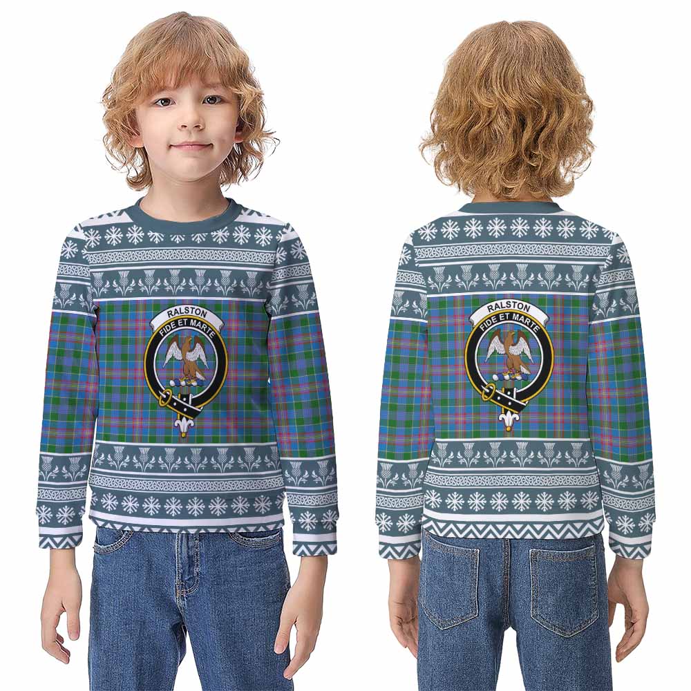 Ralston Clan Tartan Christmas Kid Ugly Sweatshirt with Family Crest - Tartan Vibes Clothing