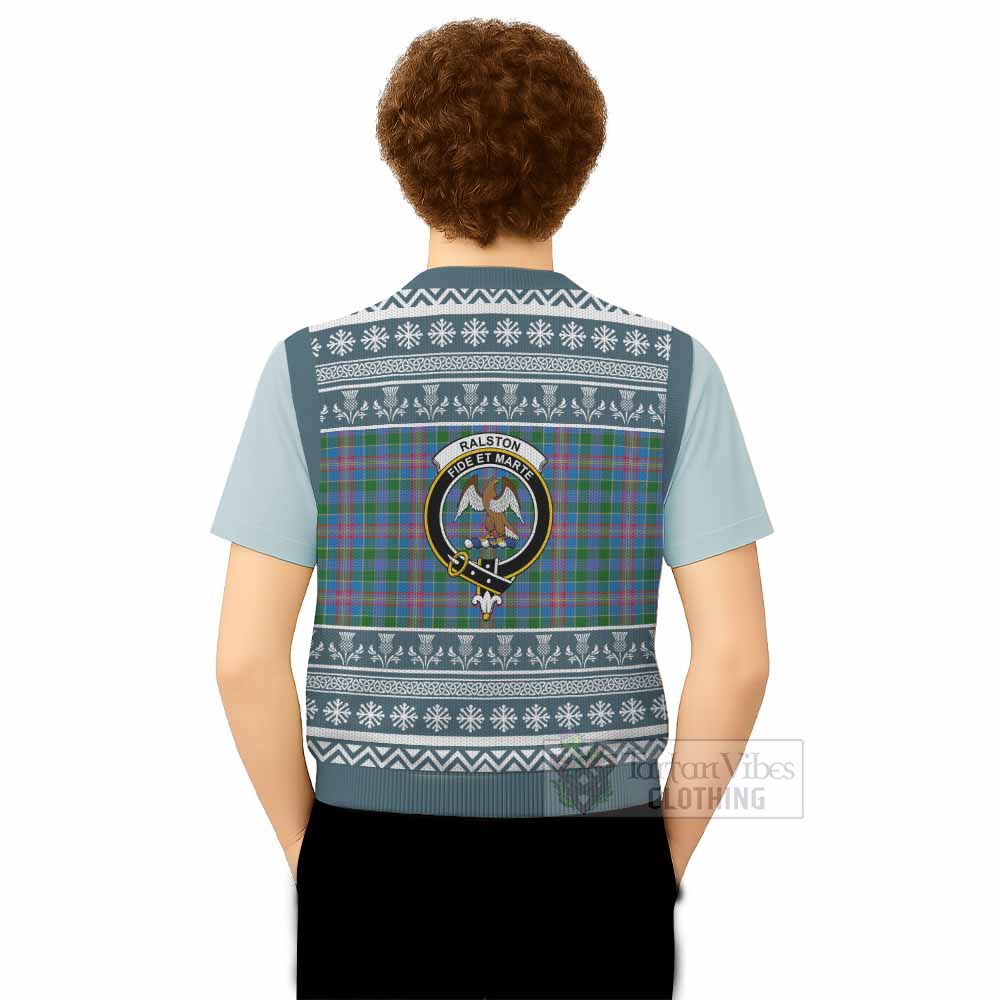 Ralston Clan Tartan Christmas Knitted V-Neck Vest with Family Crest - Tartan Vibes Clothing