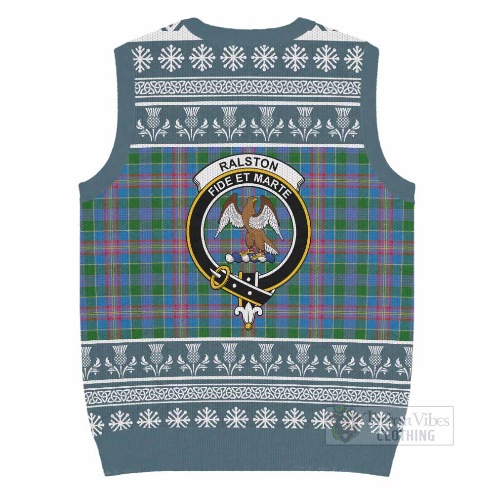 Ralston Clan Tartan Christmas Knitted V-Neck Vest with Family Crest - Tartan Vibes Clothing