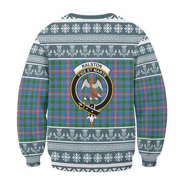 Ralston Clan Tartan Christmas Sweatshirt with Family Crest