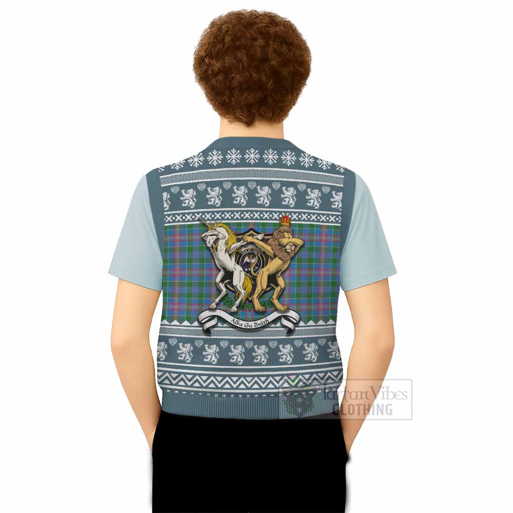 Ralston Clan Tartan Crest Christmas Knitted V-Neck Vest Coat of Arms Funny Style - Tartan Vibes Clothing