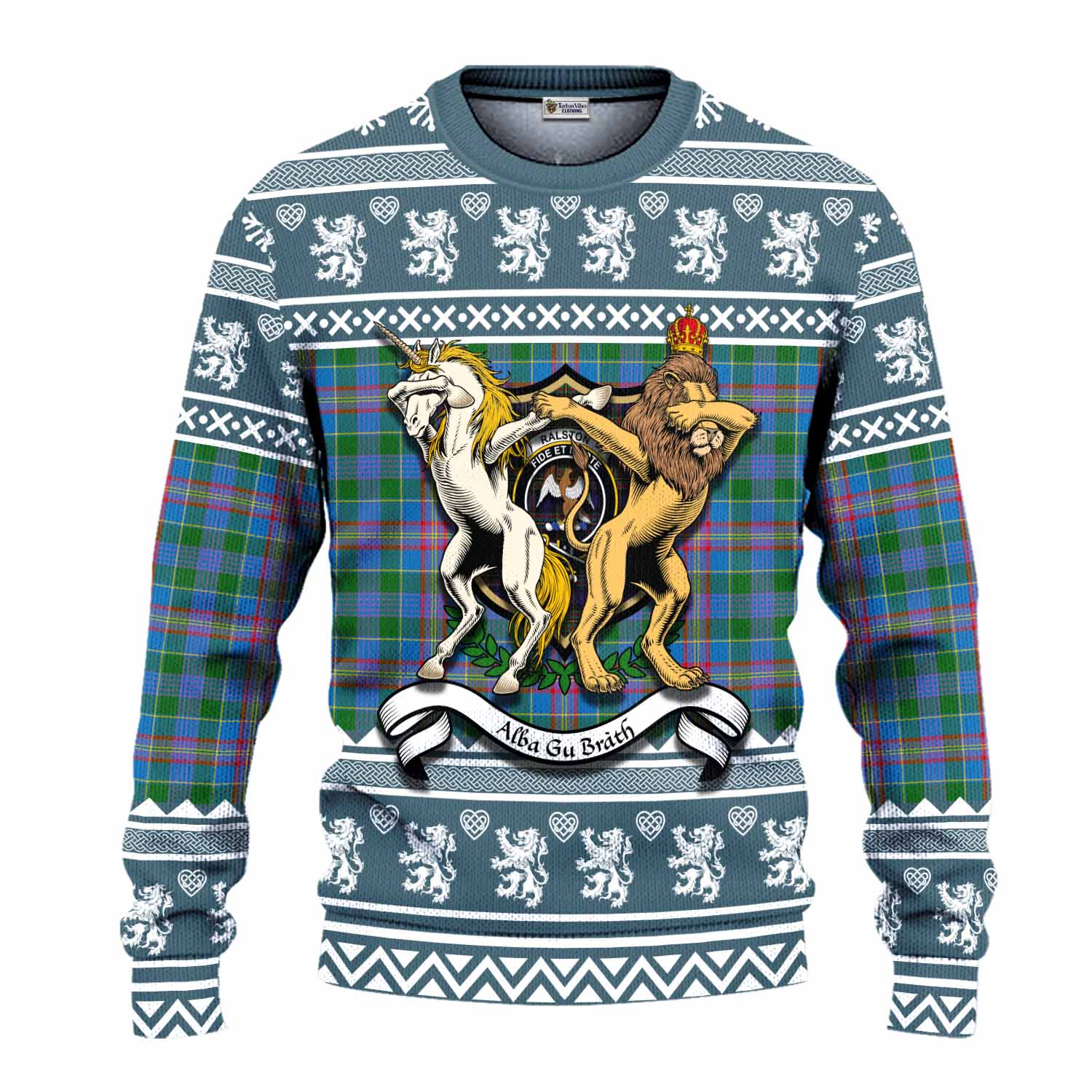Ralston Clan Tartan Crest Christmas Ugly Sweater Coat of Arms Funny Style - Tartan Vibes Clothing
