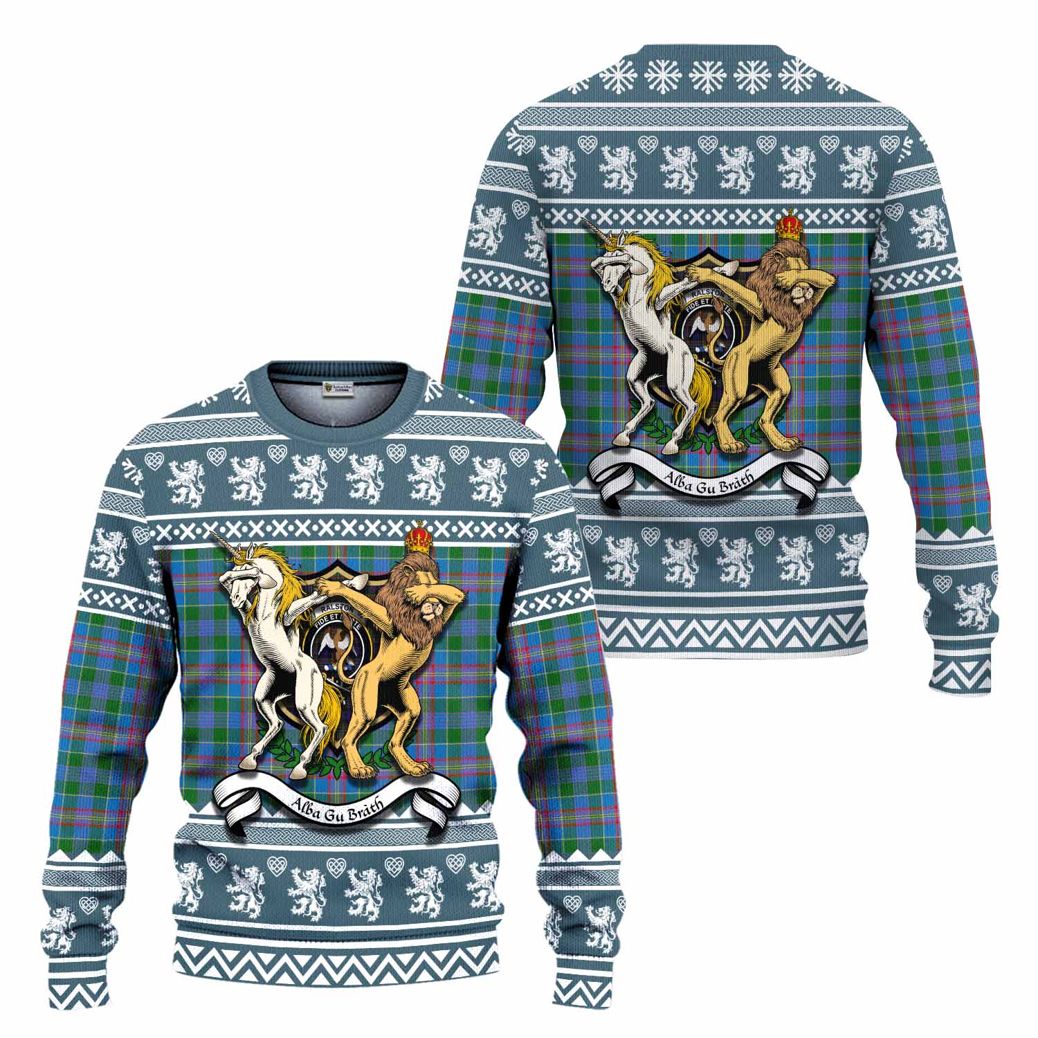 Ralston Clan Tartan Crest Christmas Ugly Sweater Coat of Arms Funny Style - Tartan Vibes Clothing