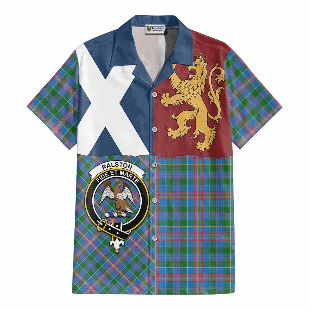 Ralston Crest Tartan Cotton Hawaiian Shirt with Lion Rampant Saltire Style - Tartan Vibes Clothing