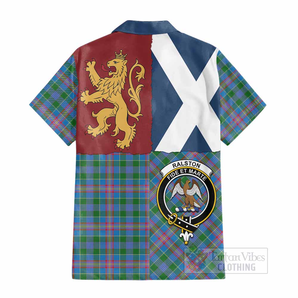 Ralston Crest Tartan Cotton Hawaiian Shirt with Lion Rampant Saltire Style - Tartan Vibes Clothing