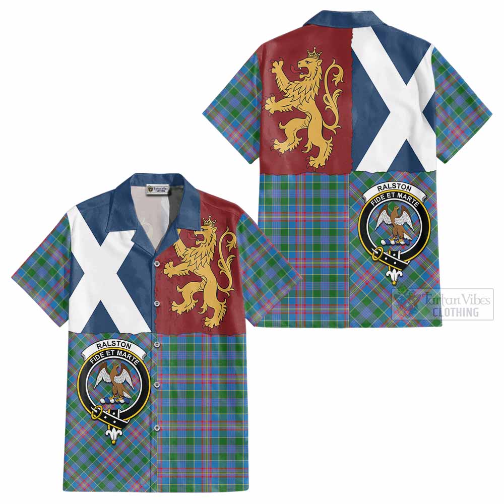 Ralston Crest Tartan Cotton Hawaiian Shirt with Lion Rampant Saltire Style - Tartan Vibes Clothing
