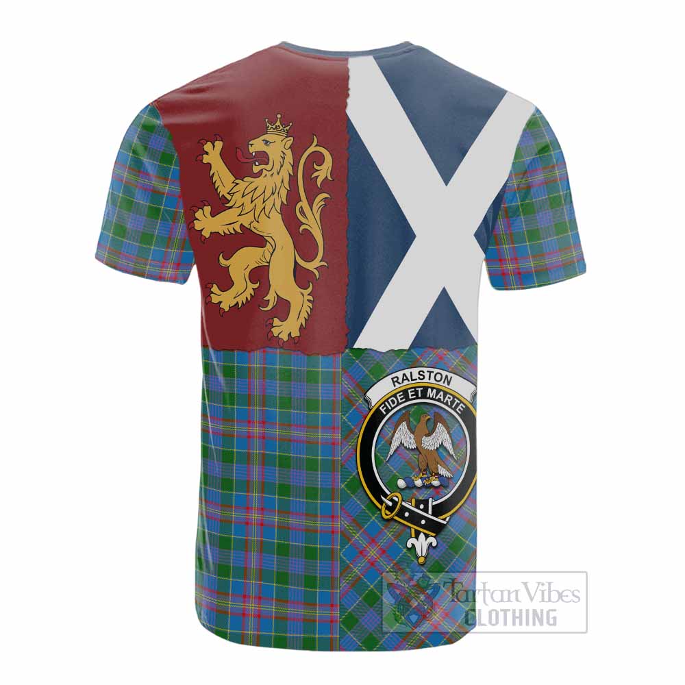 Ralston Crest Tartan Cotton T-shirt with Lion Rampant Saltire Style - Tartan Vibes Clothing