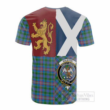 Ralston Crest Tartan Cotton T-shirt with Lion Rampant Saltire Style - Tartan Vibes Clothing