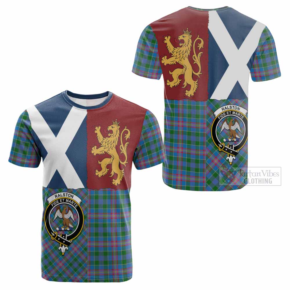 Ralston Crest Tartan Cotton T-shirt with Lion Rampant Saltire Style - Tartan Vibes Clothing