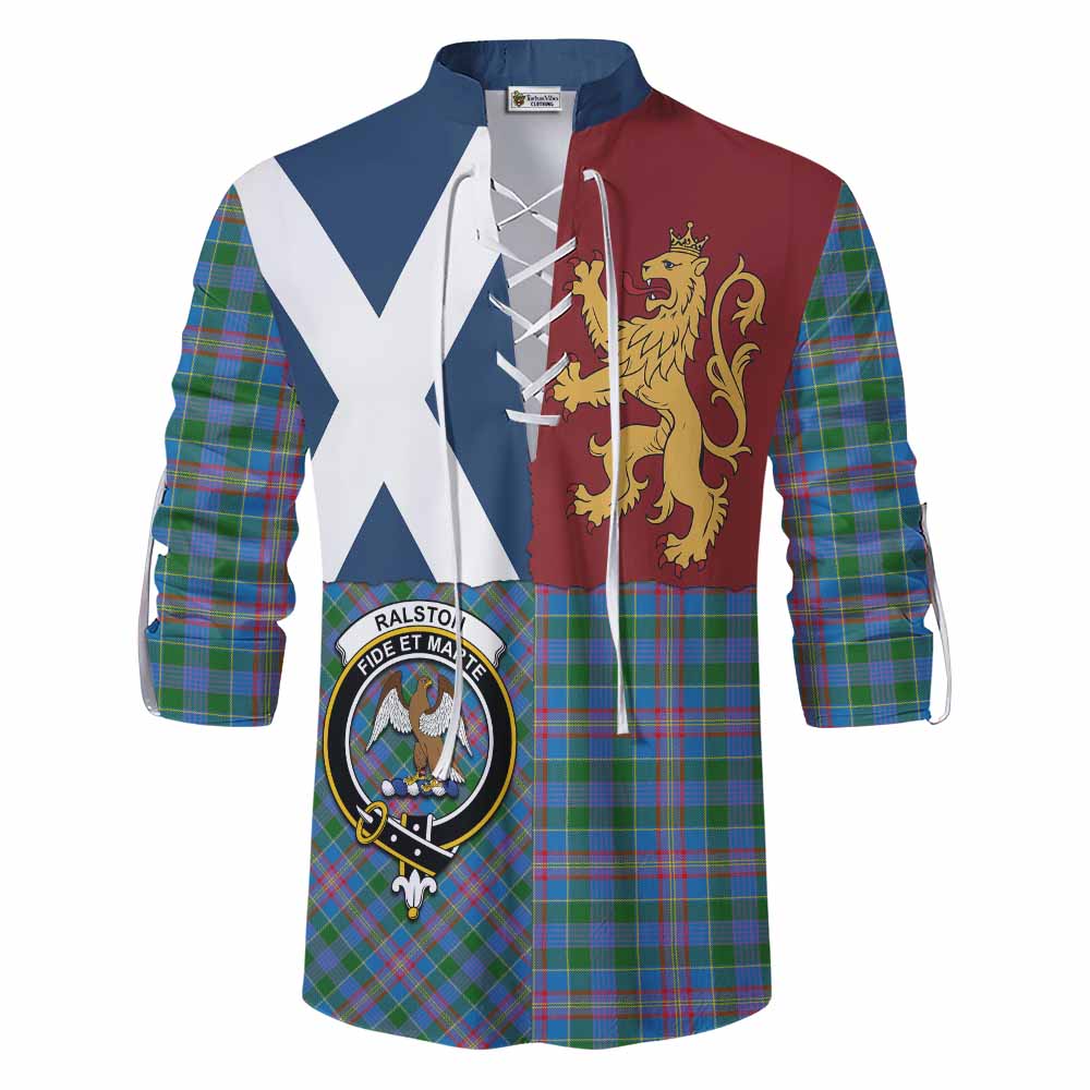 Ralston Crest Tartan Ghillie Shirt with Lion Rampant Saltire Style - Tartan Vibes Clothing