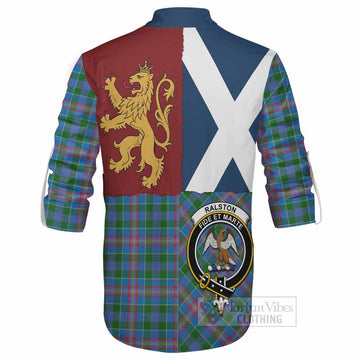 Ralston Crest Tartan Ghillie Shirt with Lion Rampant Saltire Style - Tartan Vibes Clothing