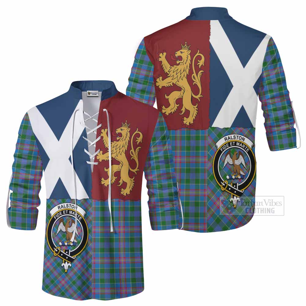 Ralston Crest Tartan Ghillie Shirt with Lion Rampant Saltire Style - Tartan Vibes Clothing