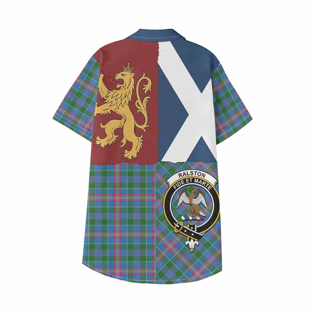 Ralston Crest Tartan Kid Hawaiian Shirt with Lion Rampant Saltire Style - Tartan Vibes Clothing