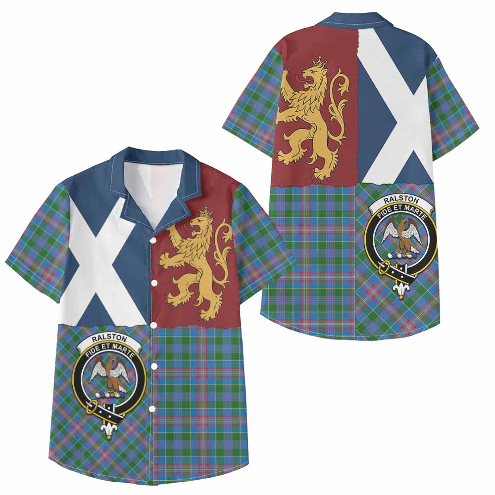 Ralston Crest Tartan Kid Hawaiian Shirt with Lion Rampant Saltire Style - Tartan Vibes Clothing