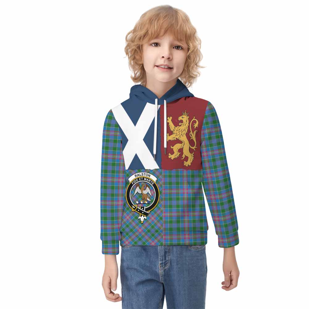Ralston Crest Tartan Kid Hoodie with Lion Rampant Saltire Style - Tartan Vibes Clothing