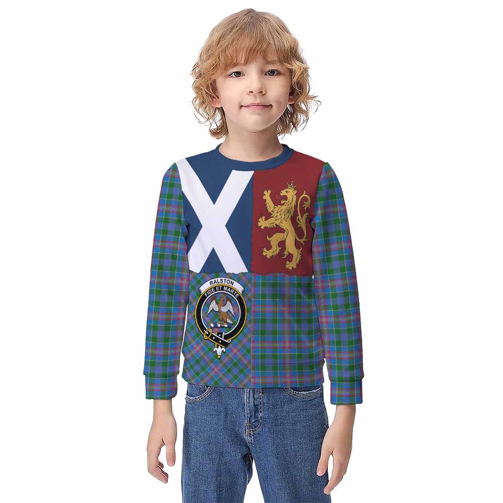 Ralston Crest Tartan Kid Knitted Sweatshirt with Lion Rampant Saltire Style - Tartan Vibes Clothing