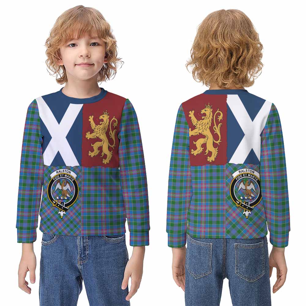 Ralston Crest Tartan Kid Knitted Sweatshirt with Lion Rampant Saltire Style - Tartan Vibes Clothing