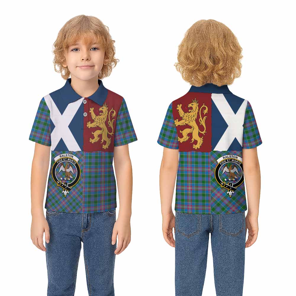 Ralston Crest Tartan Kid Polo Shirt with Lion Rampant Saltire Style - Tartan Vibes Clothing
