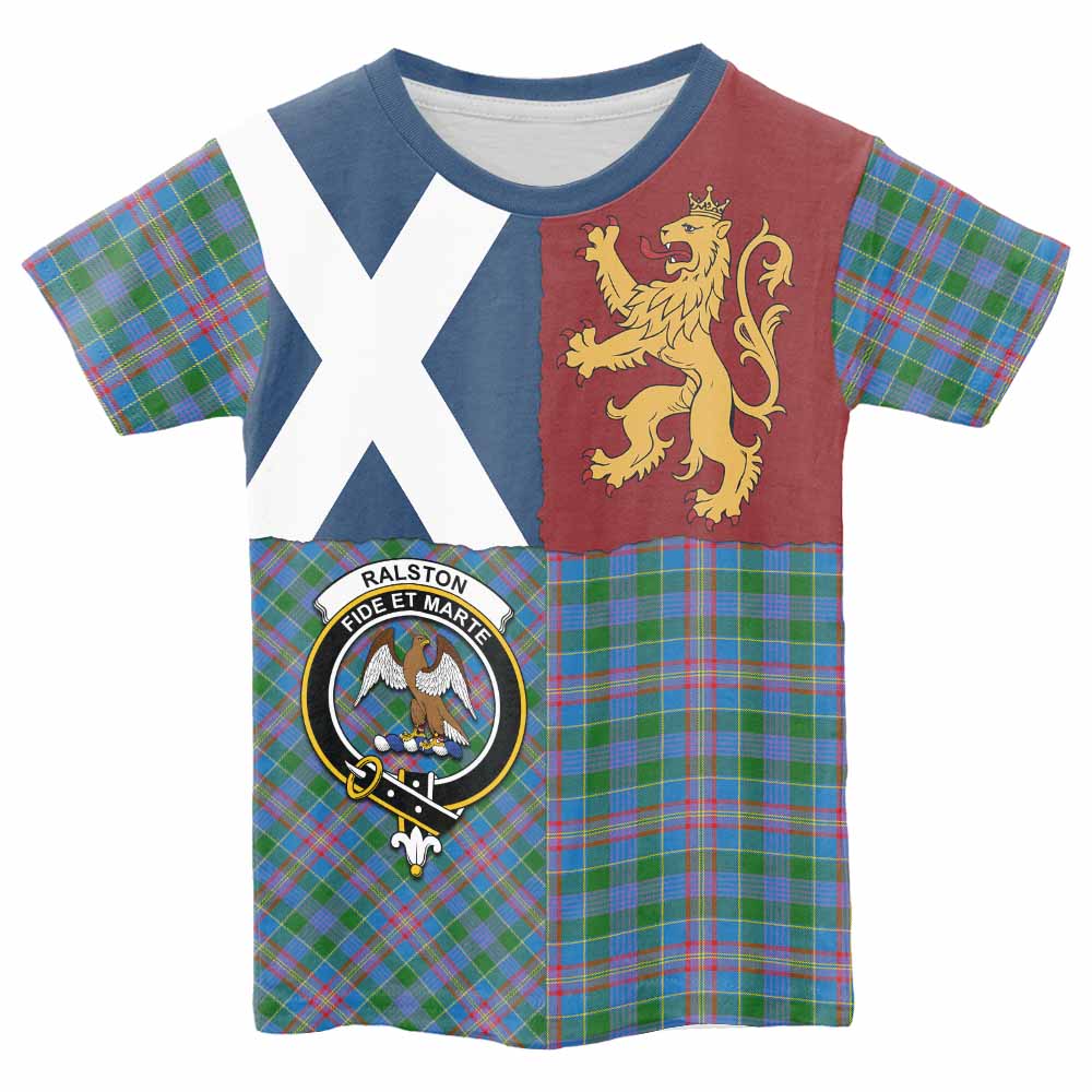 Ralston Crest Tartan Kid T-shirt with Lion Rampant Saltire Style - Tartan Vibes Clothing