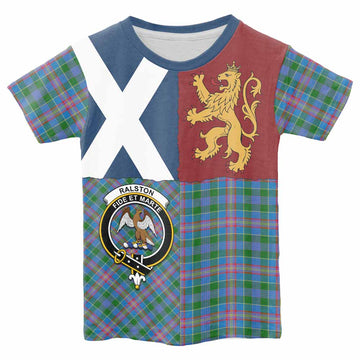 Ralston Crest Tartan Kid T-shirt with Lion Rampant Saltire Style - Tartan Vibes Clothing