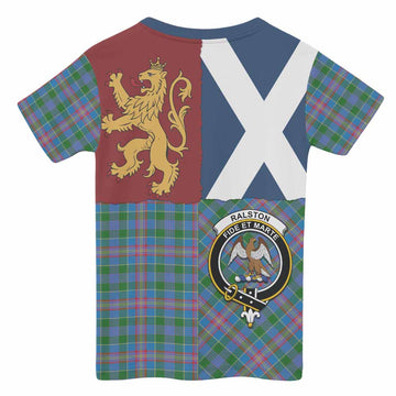 Ralston Crest Tartan Kid T-shirt with Lion Rampant Saltire Style - Tartan Vibes Clothing