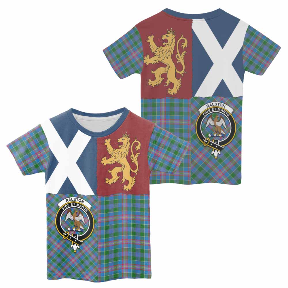 Ralston Crest Tartan Kid T-shirt with Lion Rampant Saltire Style - Tartan Vibes Clothing