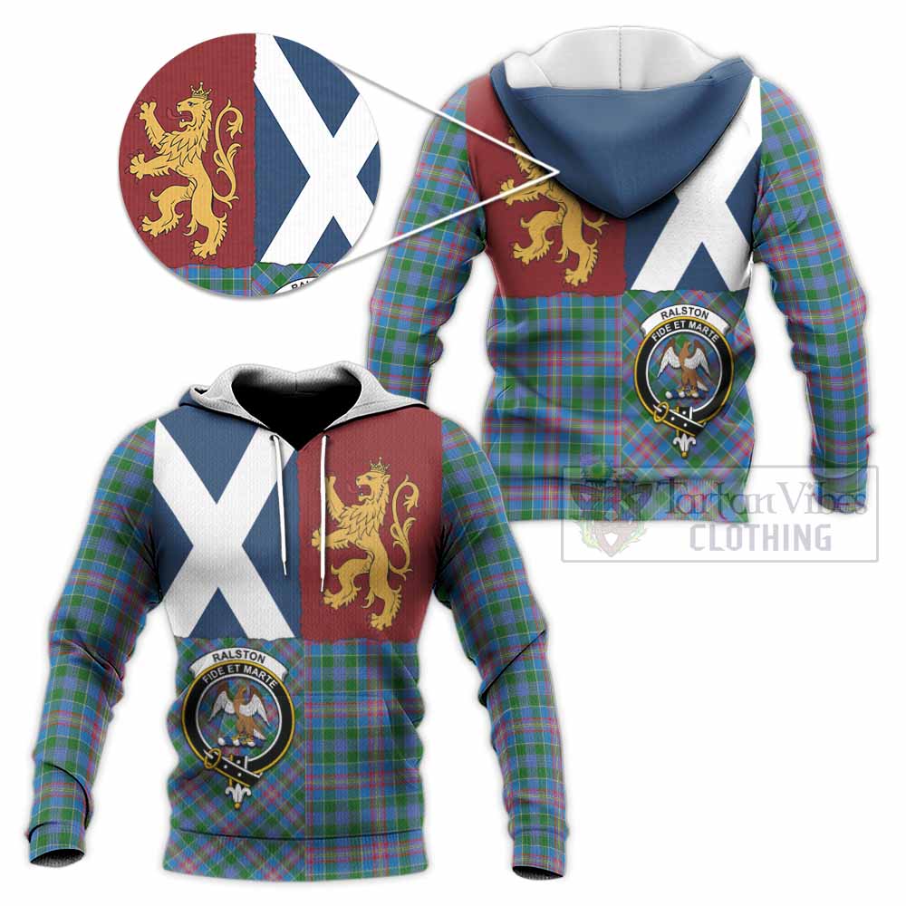 Ralston Crest Tartan Knitted Hoodie with Lion Rampant Saltire Style