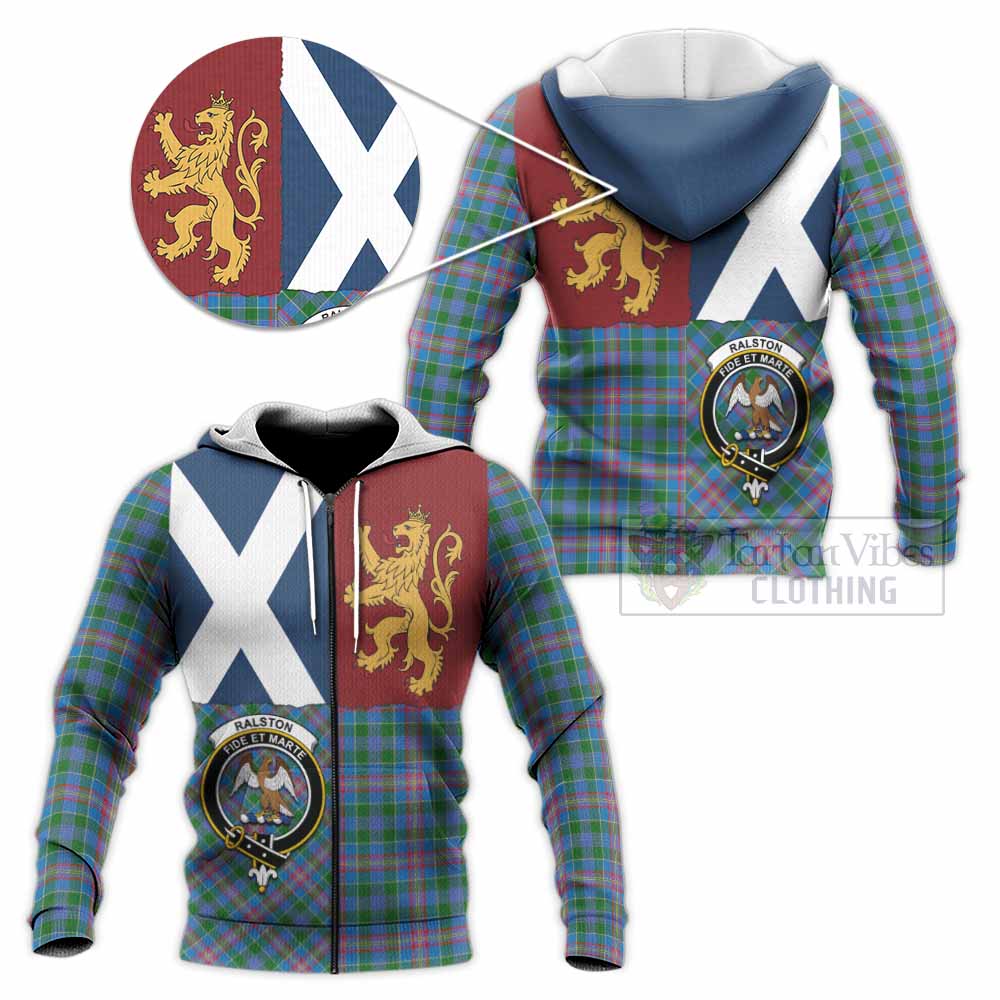 Ralston Crest Tartan Knitted Hoodie with Lion Rampant Saltire Style