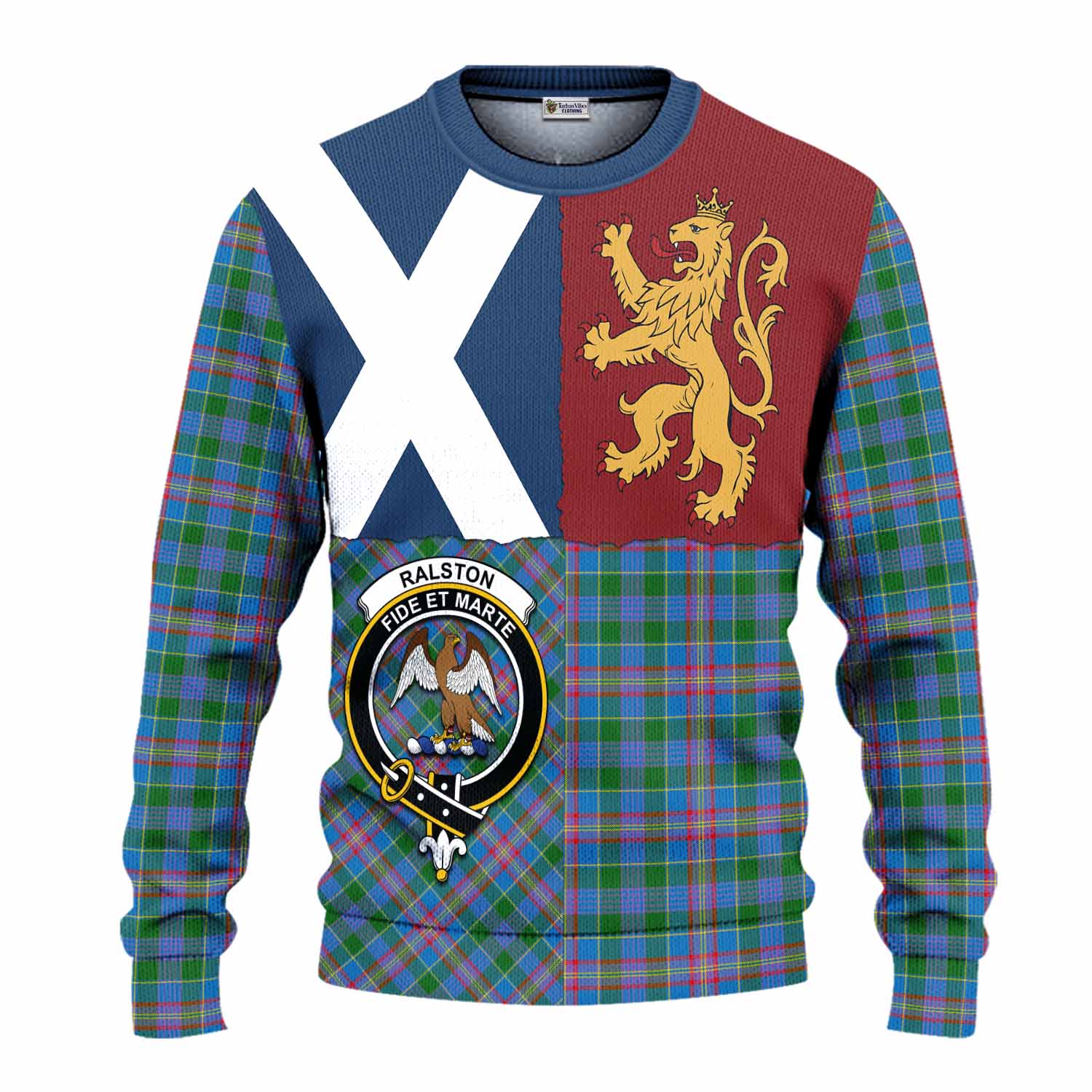 Ralston Crest Tartan Knitted Sweater with Lion Rampant Saltire Style