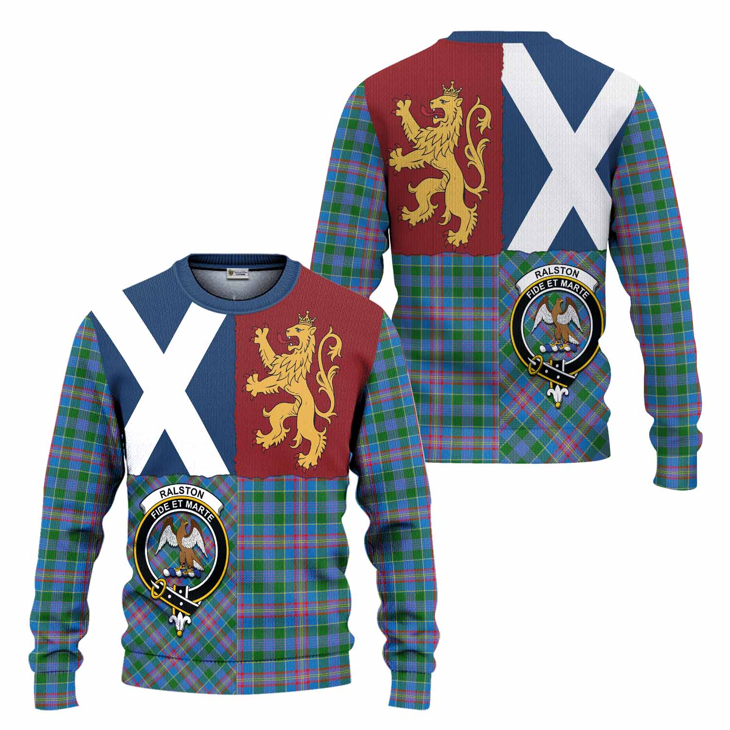 Ralston Crest Tartan Knitted Sweater with Lion Rampant Saltire Style