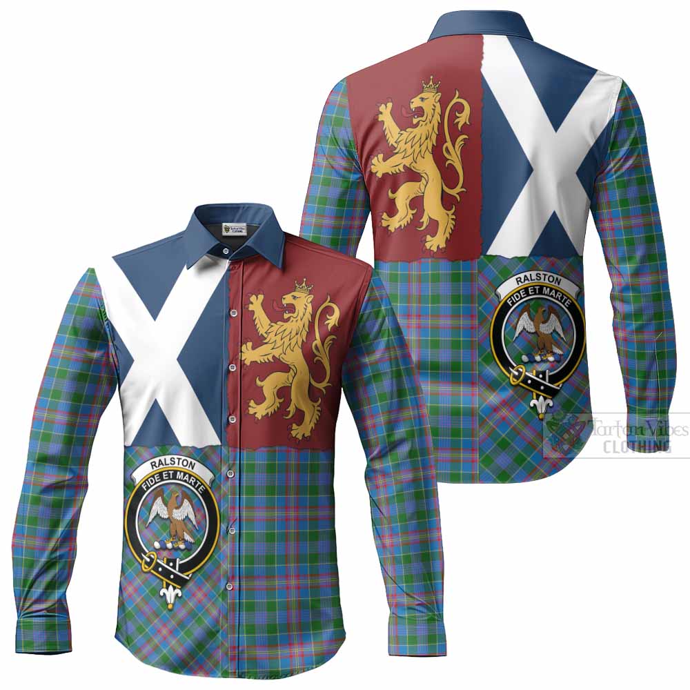 Ralston Crest Tartan Long Sleeve Button Shirts with Lion Rampant Saltire Style