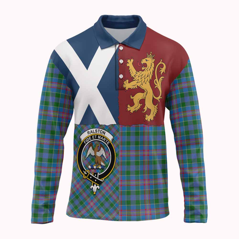 Ralston Crest Tartan Long Sleeve Polo Shirt with Lion Rampant Saltire Style