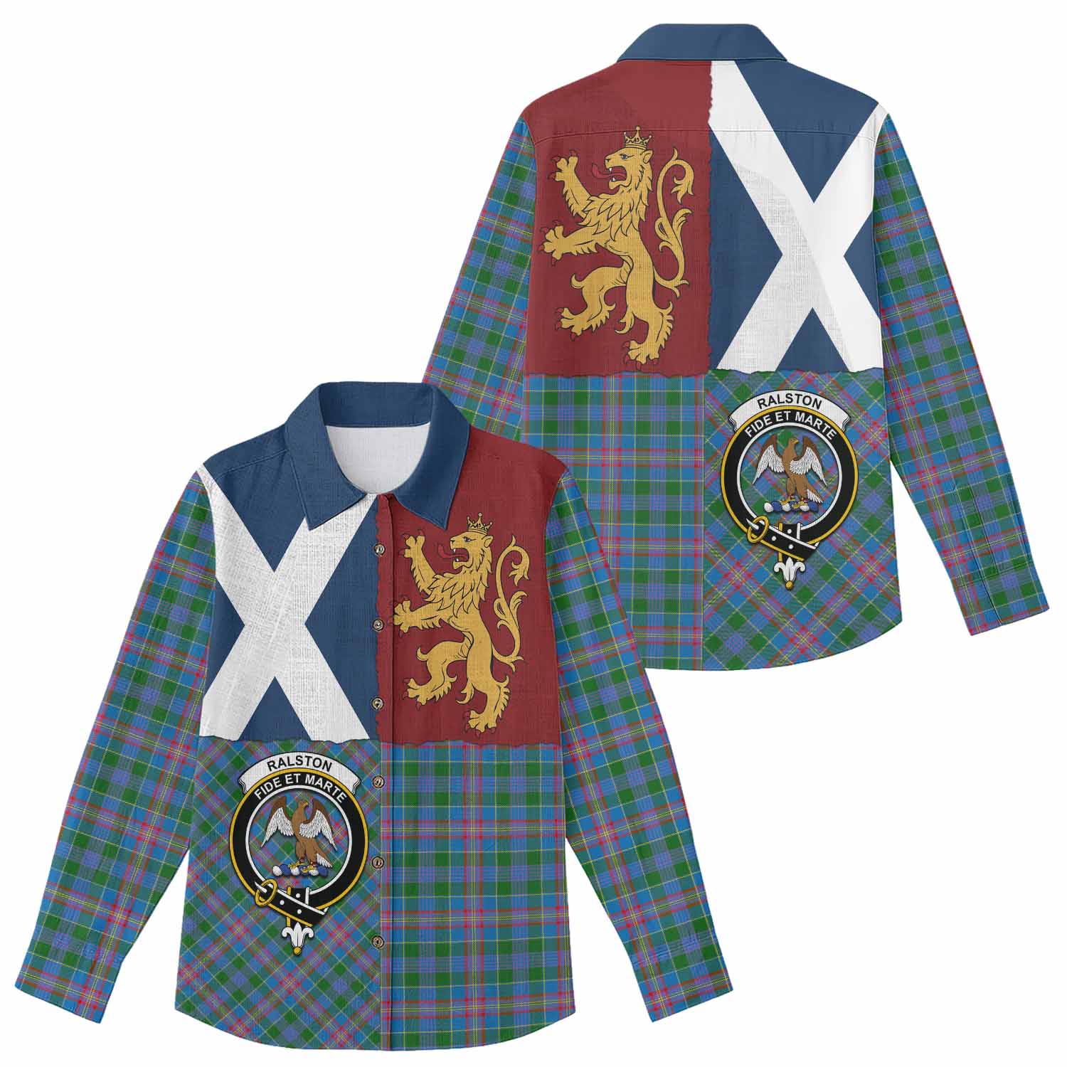 Ralston Crest Tartan Women Casual Shirt with Lion Rampant Saltire Style