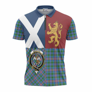 Ralston Crest Tartan Zipper Polo Shirt with Lion Rampant Saltire Style