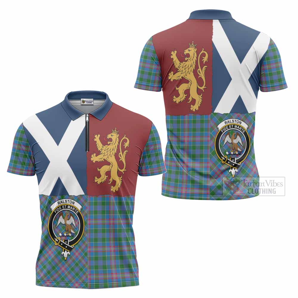 Ralston Crest Tartan Zipper Polo Shirt with Lion Rampant Saltire Style