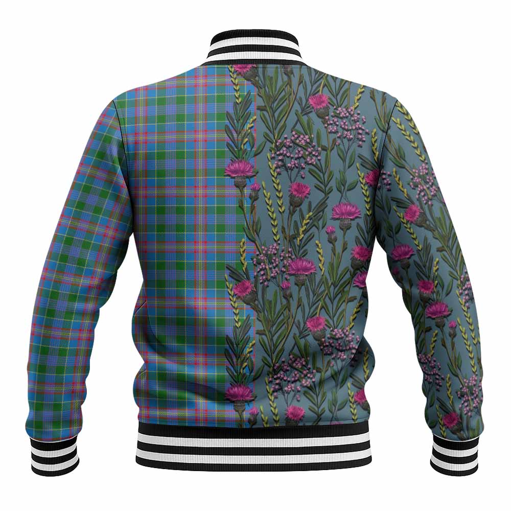 Ralston Family Crest Tartan Baseball Jacket Scottish Thistle Flower Pattern Half Style - Tartan Vibes Clothing